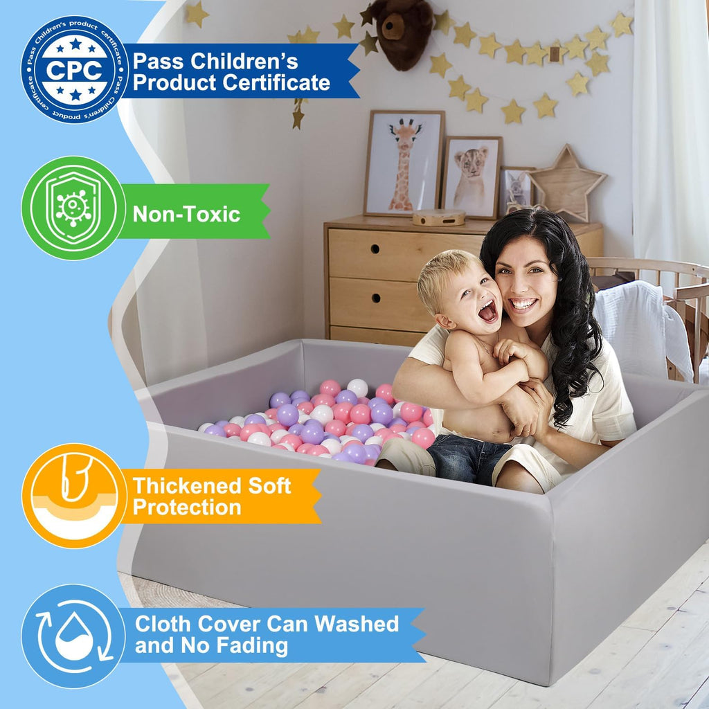 Foam Ball Pit for Children Toddlers, 47 Inch Rectangle Kids Ball Pool, Soft Ball Pit Large Size, Ideal Gift