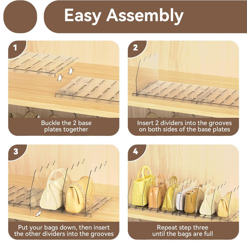 Adjustable Shelf Dividers for Closet, Purse Organizers for Bag, Clear