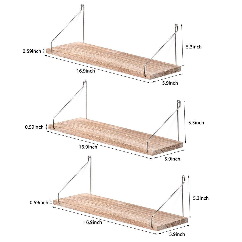 Floating Wall Shelves, Rustic Wood Wall Mounted Shelf Set of 3