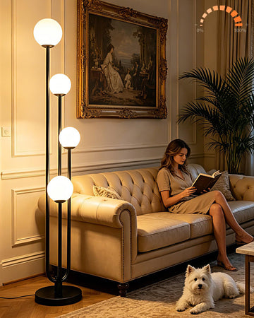 63IN 4-Light Globe Floor Lamp, Unique Black Tall Standing Lamps with 3000K Bulbs for Reading, Mid Century Modern