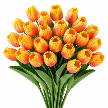 Artificial Decor, 25 Pcs Real Touch PU Faux Tulips(Orange)
