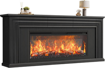 70'' Fireplace TV Stand with 42'' Electric Fireplace, Farmhouse Fluted Entertainment Center with 3 Drawers - Black