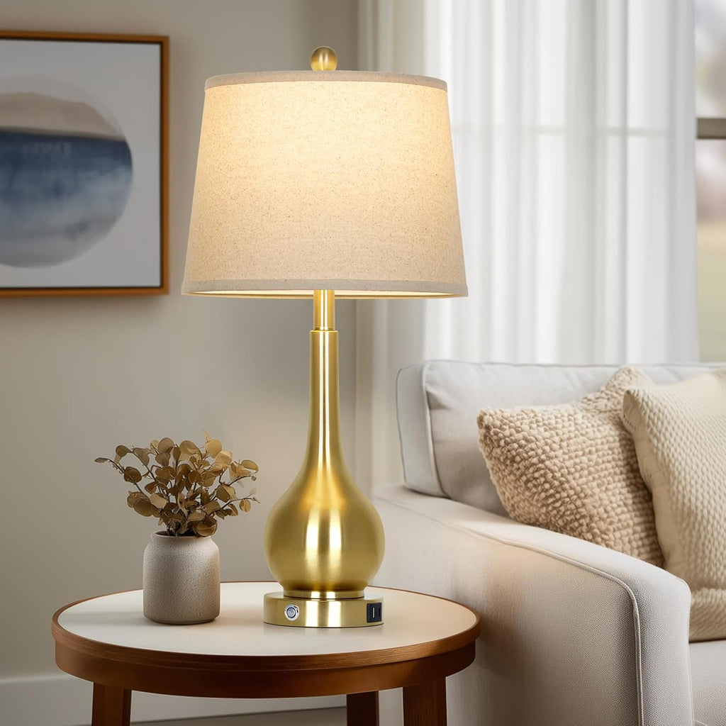 26" Gold Table Lamp Single, Touch Control Bedside Lamp, 3-Way Dimmable End Table Lamp with USB Charging Port (1 Pack)