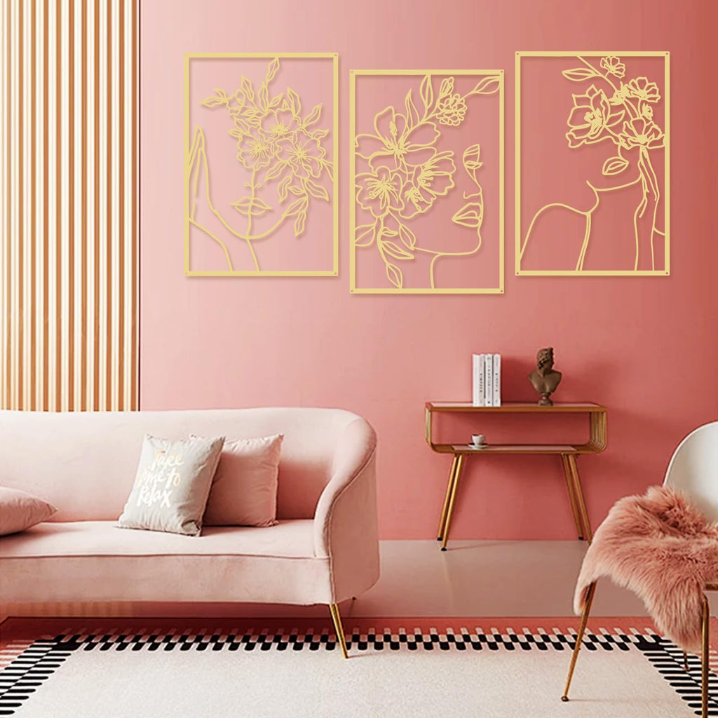 3 Pieces Gold Metal Wall Decor Minimalist Abstract Metal Wall Art