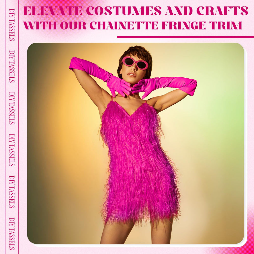 6 Inch Chainette Fringe Trim Bulk, Tassel, Hot Pink - 10 Yards