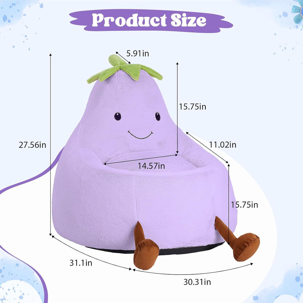 24 Inches Memory Foam Bean Bag Chair - Ultra Soft Faux Rabbit Fur Round Sofa with Handle & Machine Washable Cover