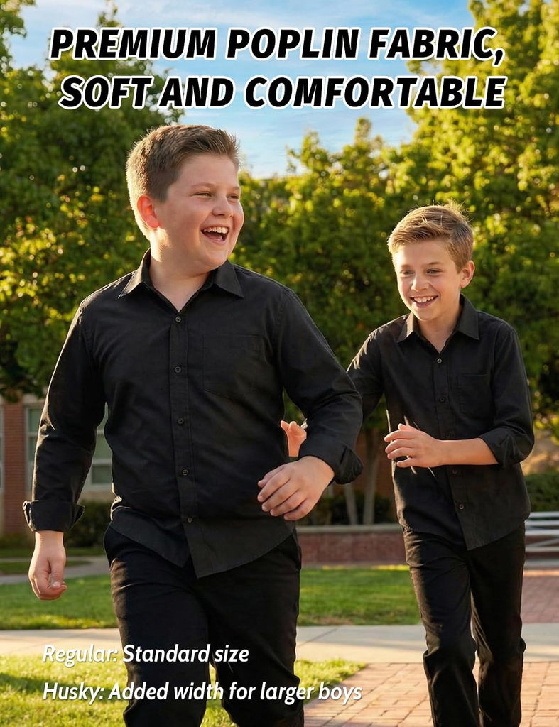 Boys Long Sleeve Stretch Button Down Dress Shirt, Regular/Husky