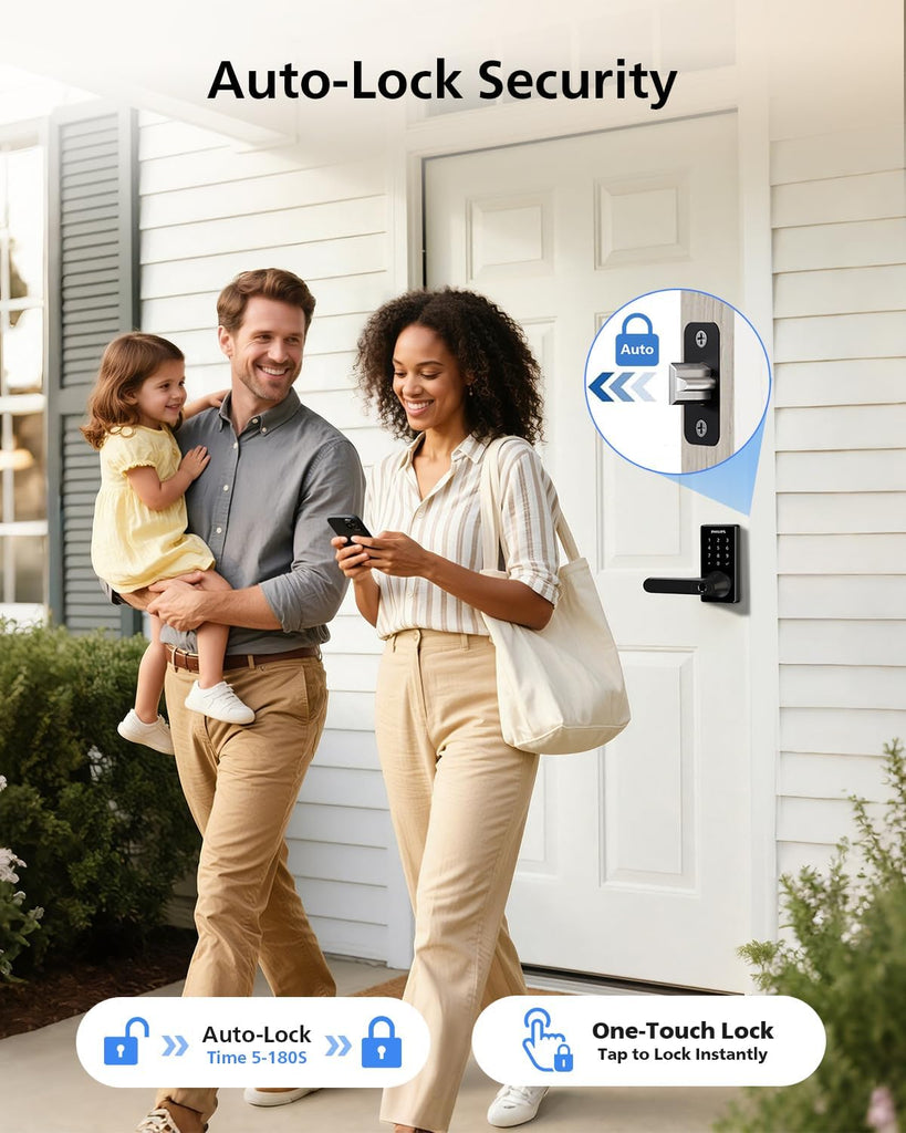 Upgraded Wi-Fi Smart Lock with Handle, Keyless Entry Door Lock, Smart Door Knob, Fingerprint Unlock, App Remote