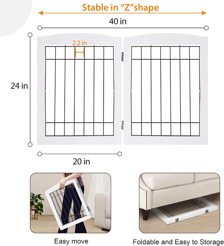 2-Panel Freestanding Foldable Wood Dog Gate - Solid Wood & Steel Wire, Chew-Resistant Pet Barrier for Indoor Use