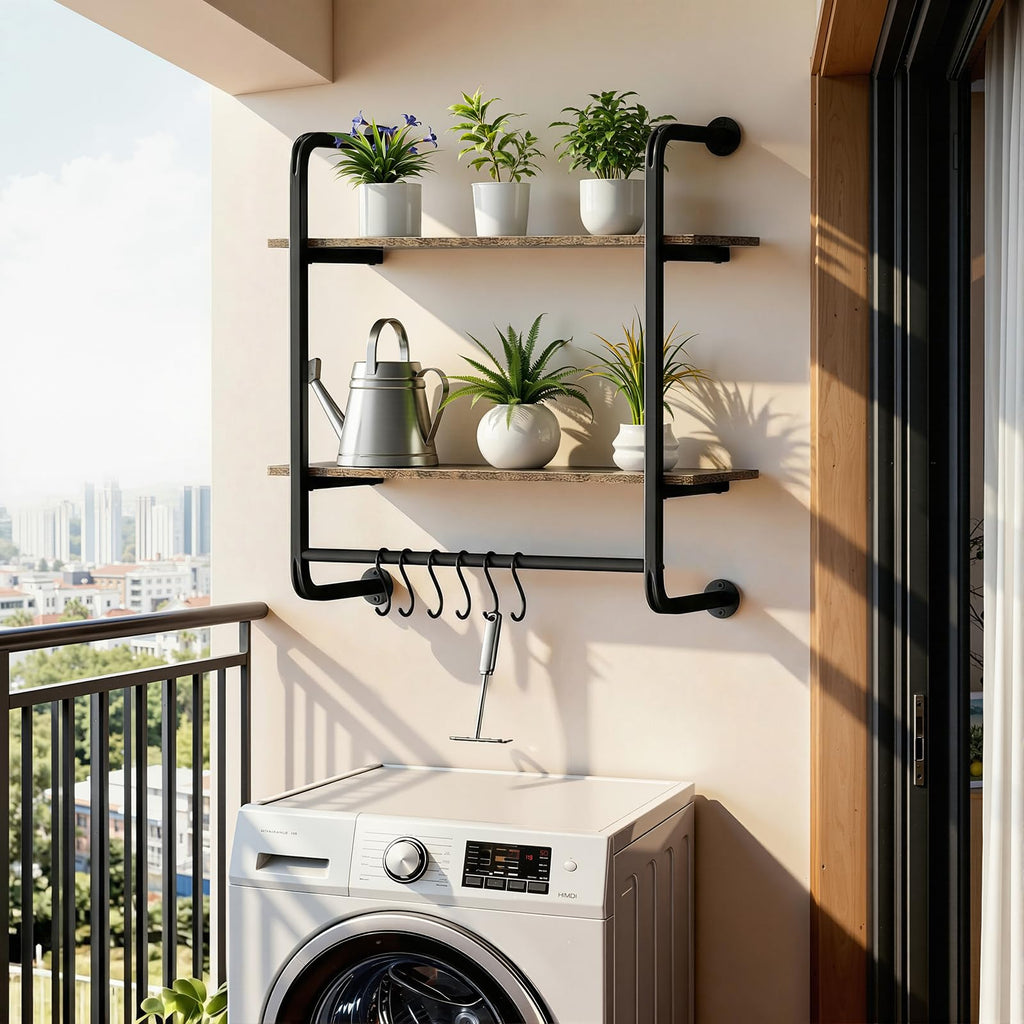 2 Tier Industrial Pipe Floating Shelf, 24" Kitchen Wall Shelves