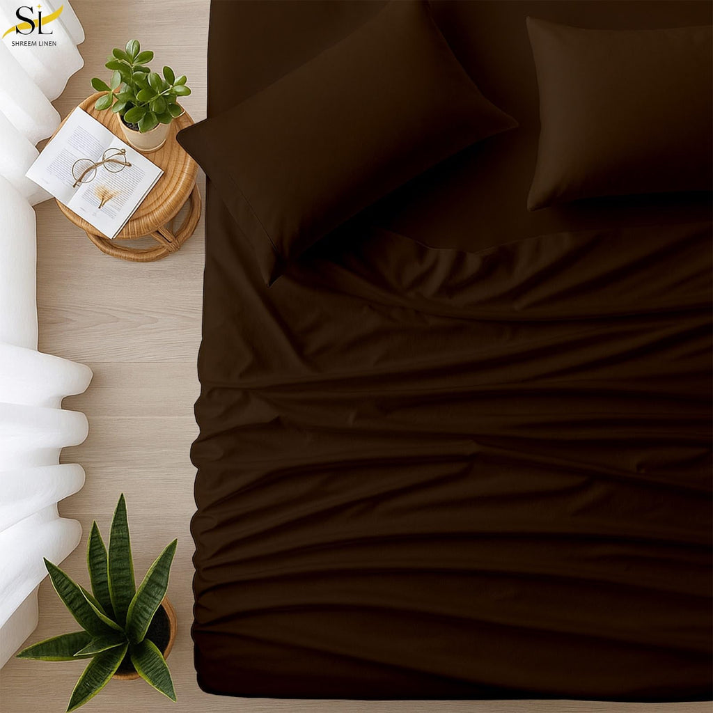 Olympic Queen Sheets 66x80, 100% Egyptian Cotton 4-Piece Camper Bedding Set, Fits 10-12" Deep RV Mattress, Chocolate