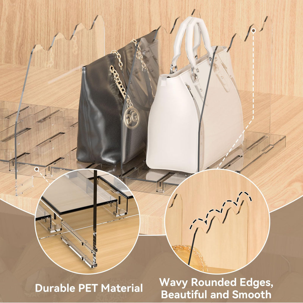 Adjustable Shelf Dividers for Closet, Purse Organizers for Bag, Clear