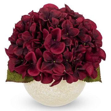 Red Artificial with Glass Vase Silk Fake Hydrangeas Faux Arrangements Floral Bulk Bouquet for Wedding Party Boho Home