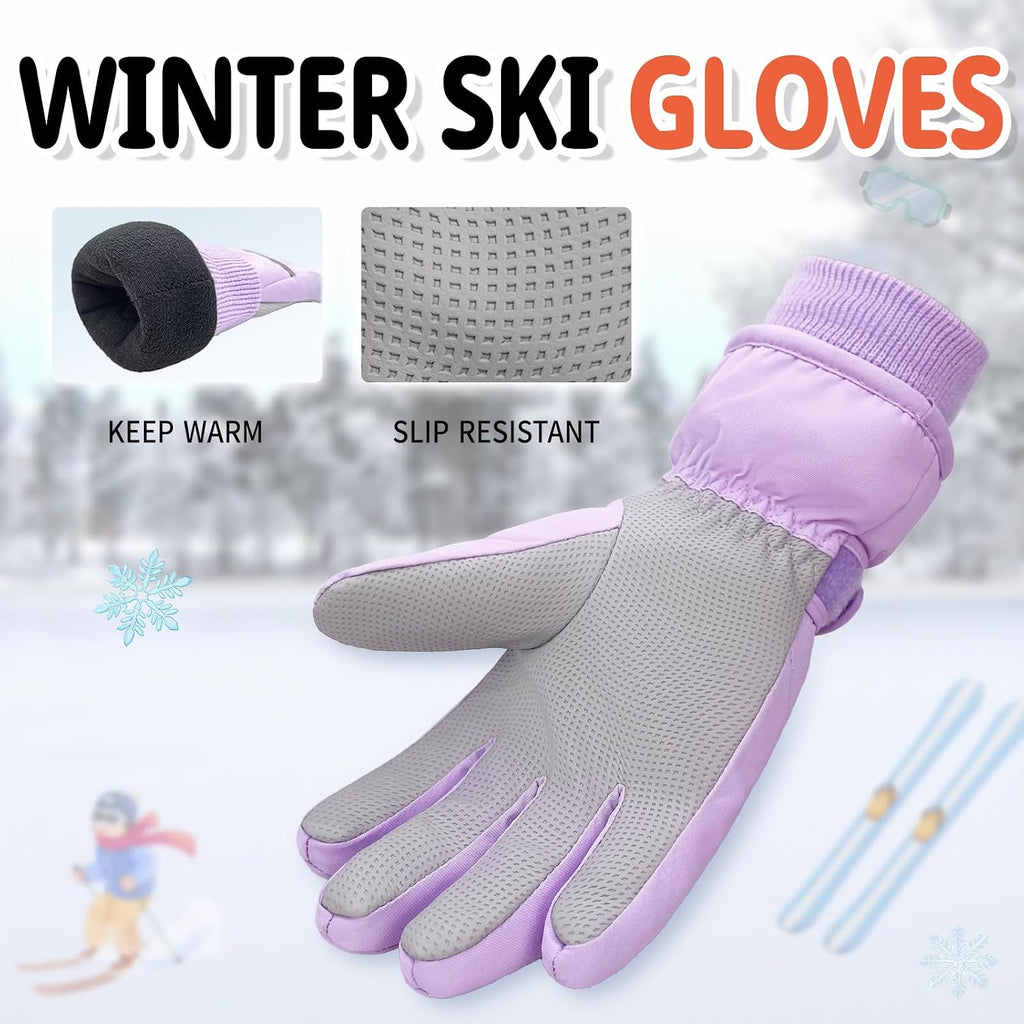 Kids Winter Ski Gloves Waterproof Children Girls Boys Fleece Thermal Snowboard Snow Gloves Mittens for Cold Weather