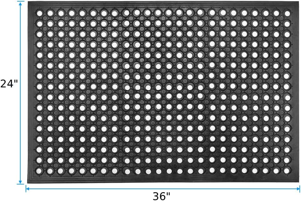 Commercial Anti-Fatigue Kitchen Floor Mat, Non-Slip Rubber Drainage Mat with Hexagonal Holes for Restaurant, Bar &