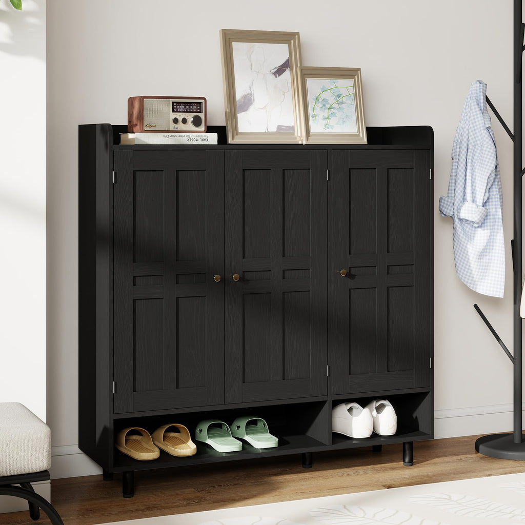 Shoe Cabinet with 3 Doors and Adjustable Shelves, Large Shoe Storage Cabinet for 24-30 Pairs, Modern Farmhouse Shoe