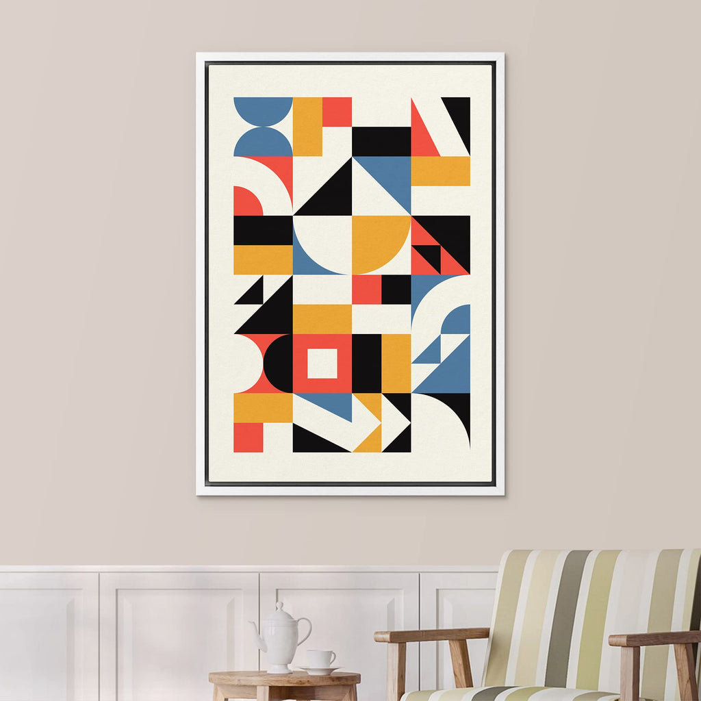 Framed Canvas Print Wall Art Bauhaus Geometric Color Block Pattern Abstract Shapes Illustrations Modern Decorative