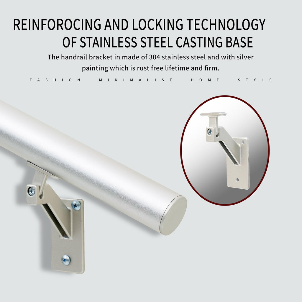 16 FT Handrails Kit for Indoor Outdoor Stairs, Modern Aluminum Handrail Set, 1.4" Diameter Bar, Adjustable 304 Stainless