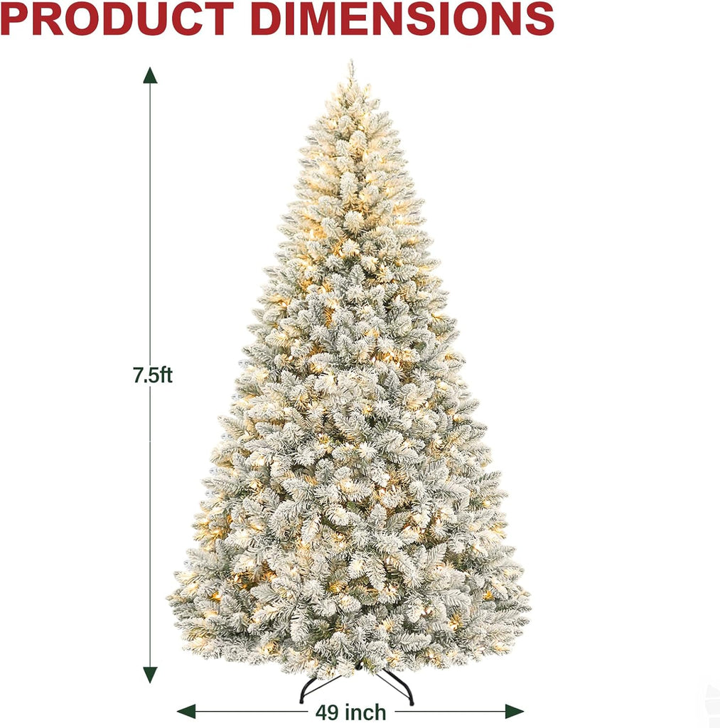 7.5 ft Flocked Prelit Christmas Tree with 450 Warm White LEDs