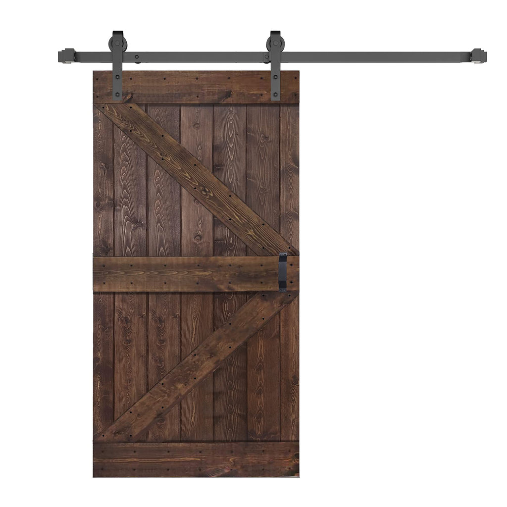 K Series 42in x 84in Kona Coffee Finished Solid Wood Barn Door with Hardware Track - Assembly Needed