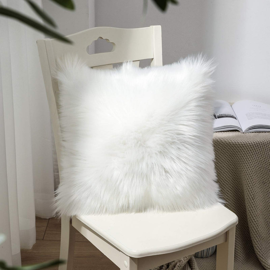Set of 2 Luxury Soft Faux Fur Throw Pillow Covers Decorative Shaggy Fluffy Plush Cushion Case Aesthetic Farmhouse