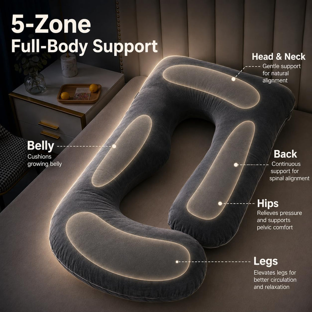 U Shape Pregnancy Pillow - Full Body Maternity Pillow for Sleeping | Side Sleeper Support for Back, Belly, Hip & Leg