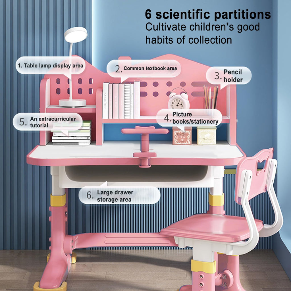 Kids Functional Desk and Chair Set, Height Adjustable Children School Study Desk with Storage Drawer for Boys Girls