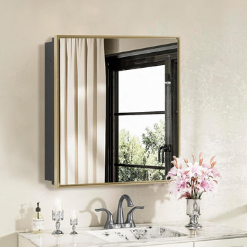 Medicine Cabinet with Mirror Recessed or Surface Mount Farmhouse Style Single Door Mirror Cabinet Square Bathroom