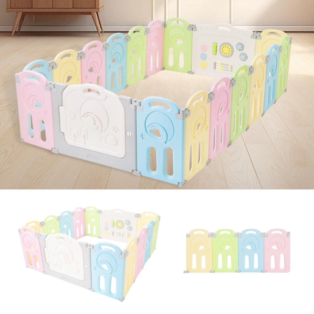 Cloud Castle Large 14-Panel Baby Playpen for Toddlers, Multicolor