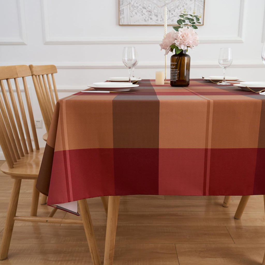 Rectangle Tablecloth 60" x 84" Winter Brown Plaid Table Cloth - Oblong Autumn Polyester Red Brown Harvest Checkered