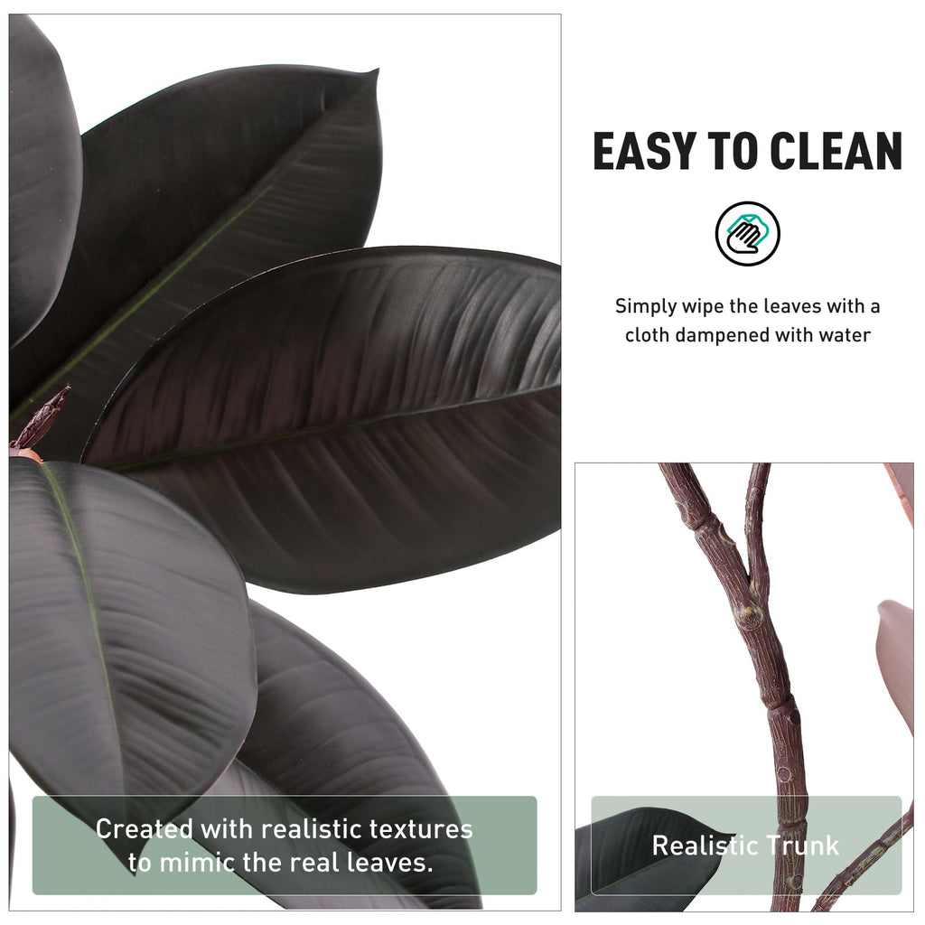 Artificial Rubber Tree 5FT Tall Faux Plants Indoor Artificial Trees Potted - Fake Tree with White Planter Large Floor