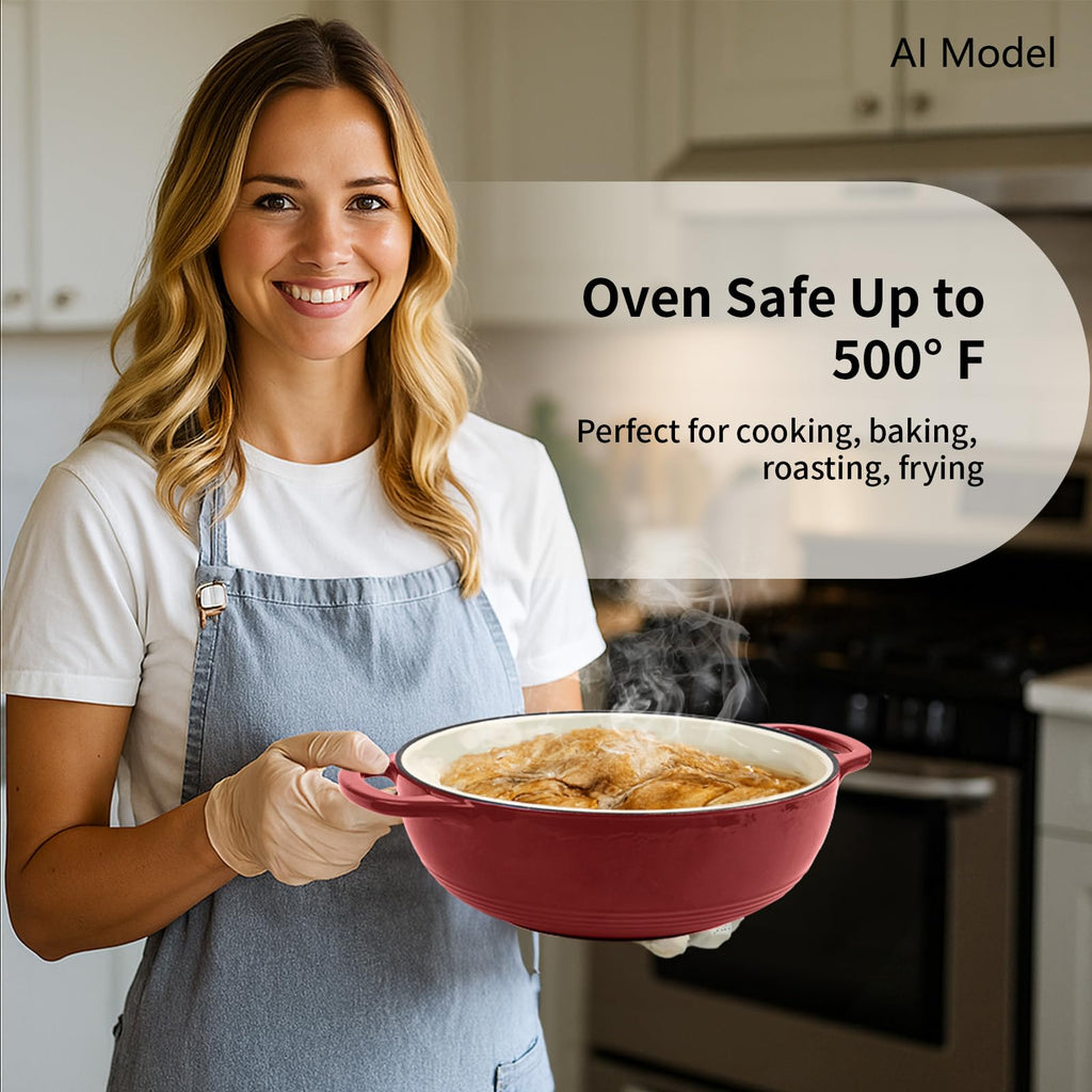 Enameled Cast Iron Braiser, 3 Quart Enameled Cast Iron Skillet with Lid, Oven Safe up to 500° F or on Stovetop