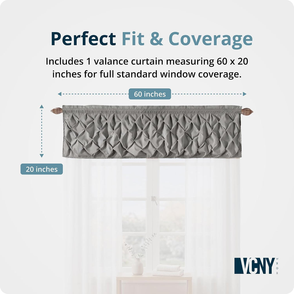 Pintuck Valance Curtain with Rod Pocket Top - Carmen Gray | 60" x 20" | Light Filtering Fabric | Modern & Elegant