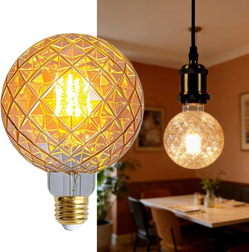 Vintage Led Bulb G95 Golden Tint 4W 110-130V E26 Edison Classic Decorative Light Bulb 2500Kelvin Warm (Crystal)