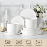 12 Pieces Porcelain Dinnerware Set, Modern White Dish Set for 4, Premium Serving Plates and Bowls Sets