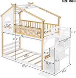 Twin Over Twin Bunk Bed with Stairs, Stairway House Bunk Bed Frame with Storage and Guard Rail for Kids Girls Boys