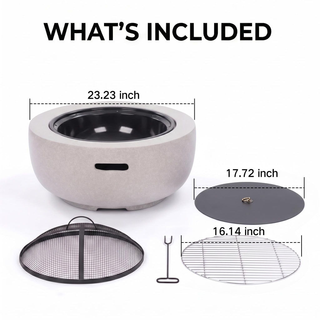 Round Wood Burning fire Pit Outdoor Fireplace -23 Gray