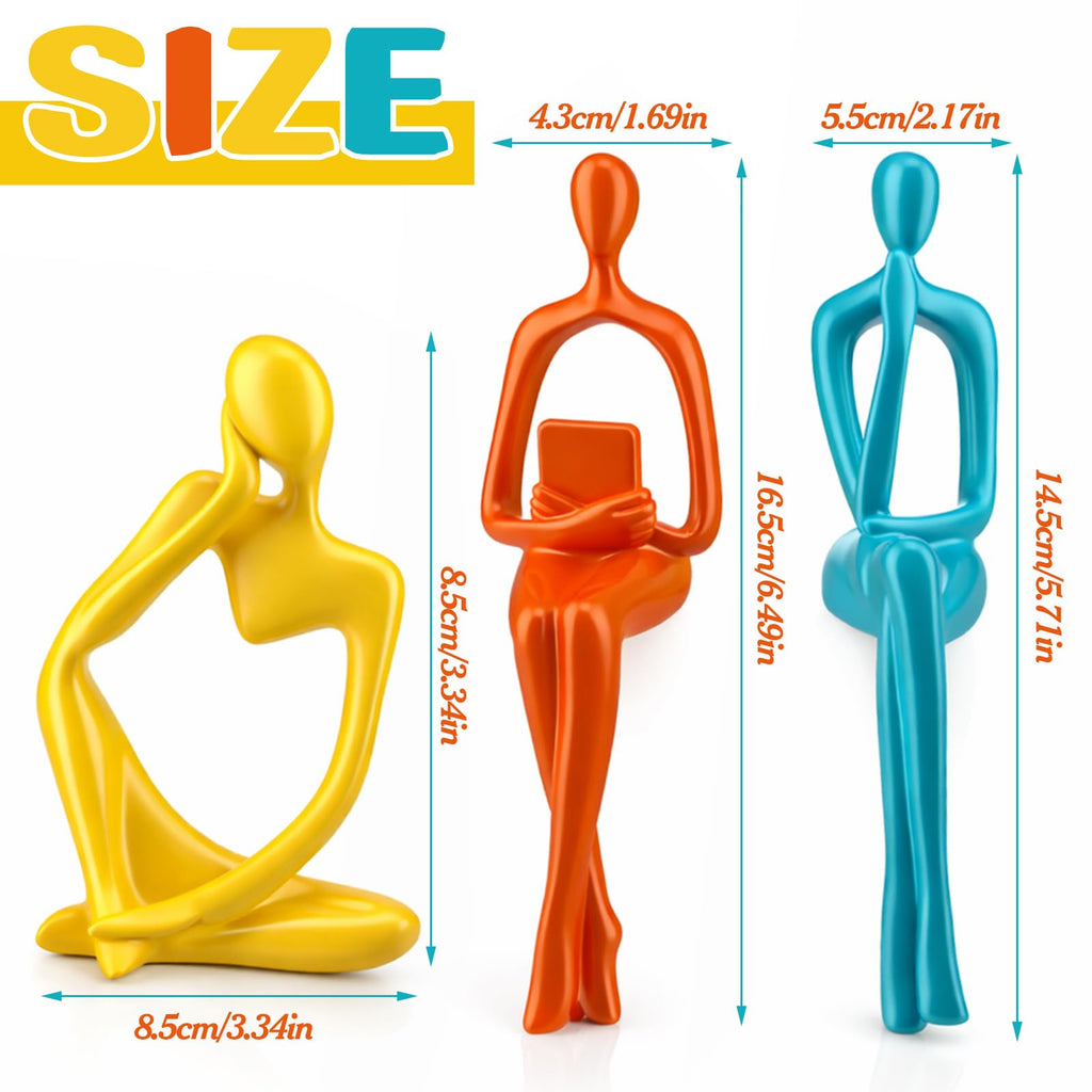 3 Pcs Mid Century Modern Decor, Thinker Statues Bookshelf Decor