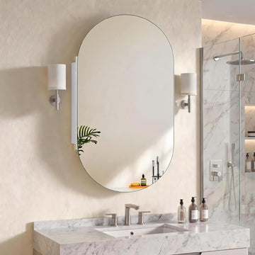 20x30 Inch Oval Frameless Mirror Cabinet, Bathroom Medicine Cabinet with Frameless Mirror, Wall Mounted Cabinet Toilet