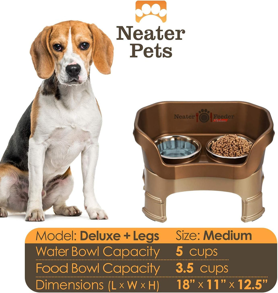 Feeder Deluxe Mess-Proof Elevated Dog Bowls for Medium Dogs (19-40 lbs), 2 Height Adjustable (10" & 12.5") No-Spill