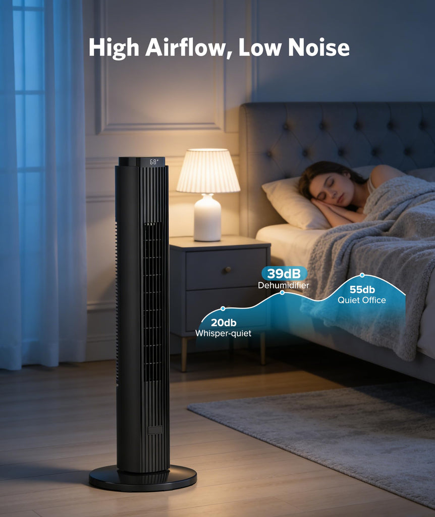 36 Inch Tower Fan , 23ft/s Velocity, Oscillating Standing Fans for Room with 6 Speeds, 4 Modes, LED Display, 12H