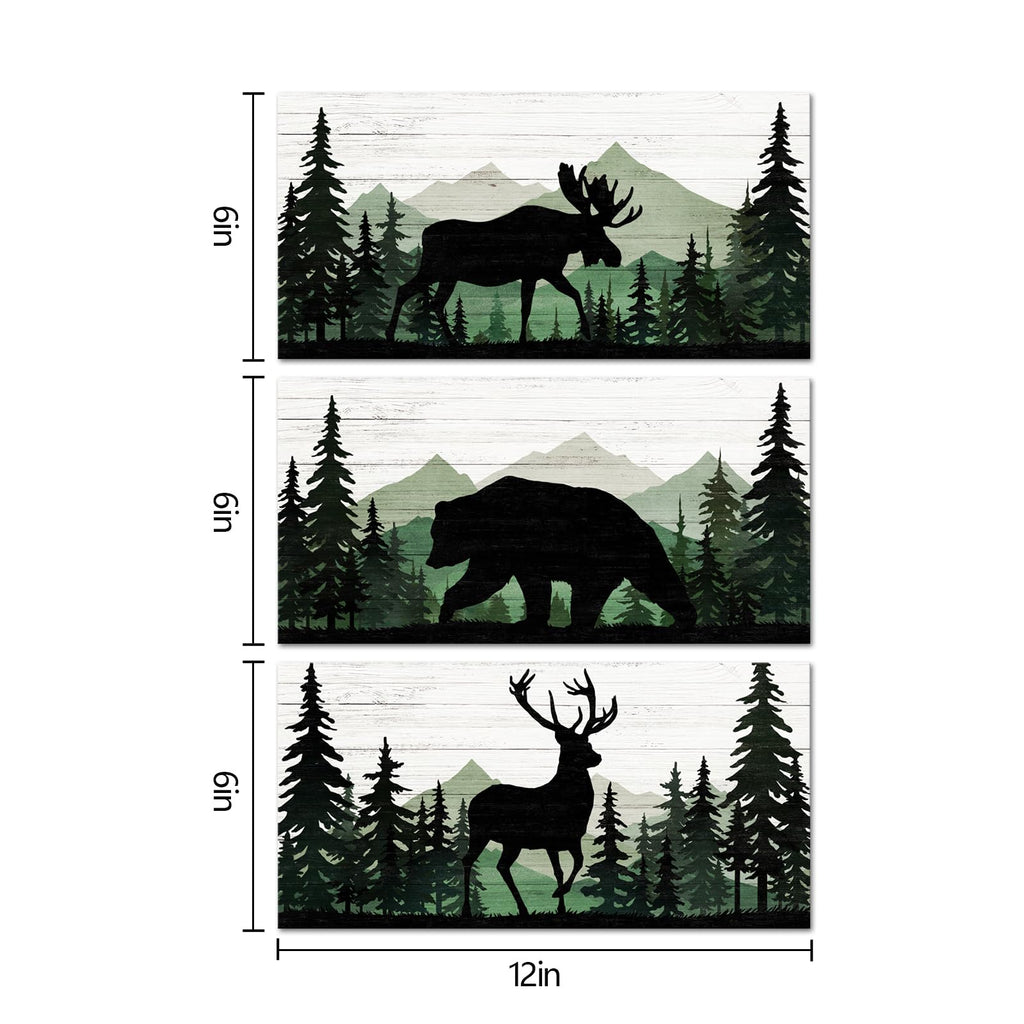 Moose Bear Deer Painting Cabin Decor Art Prints Rustic Hunting Themed Bathroom Decor Mountain Lodge Art Home Bedroom