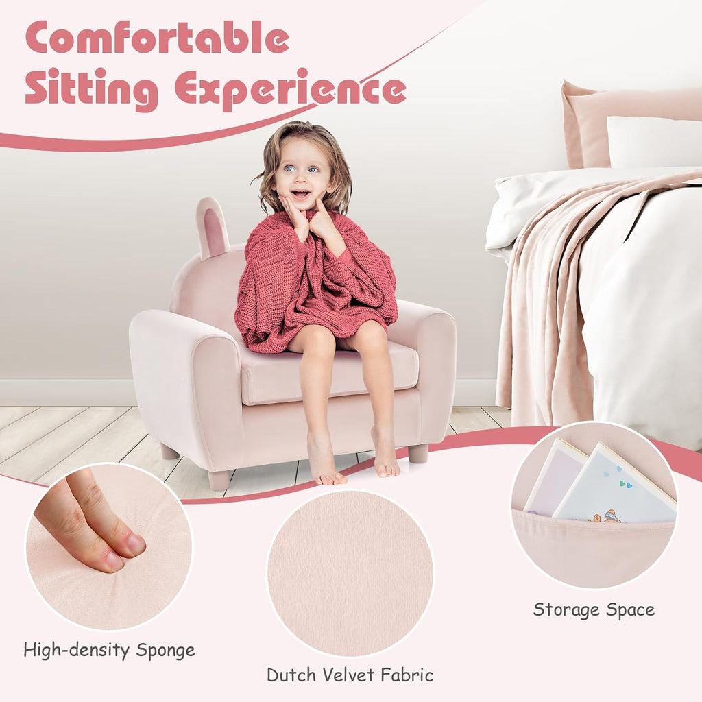Kids Sofa, Children Armrest Chair with Sturdy Wood Construction and Dutch Velvet, Upholstered Toddler Armrest Couch