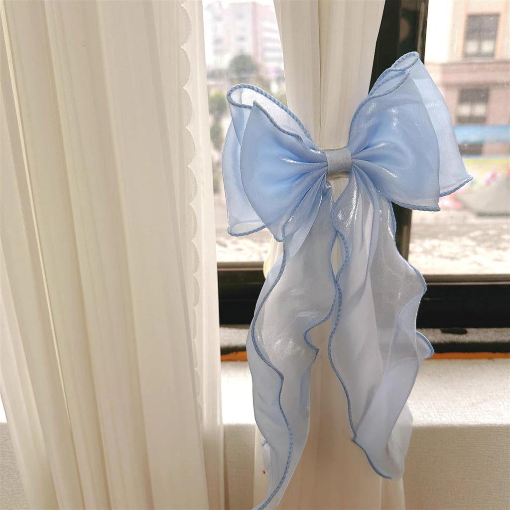 French Silky Bow Curtain Tiebacks, Elegant Lace Ribbon for Curtains Decorative Rope Accessories Home Décor - 2 Pack