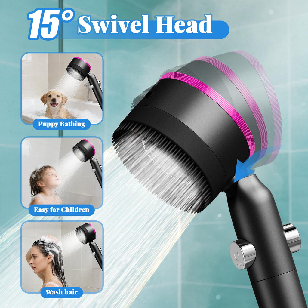 Filtered Shower Head with Handheld, High Pressure Showerhead with 5 Filters & 59" Explosion-Proof Hose, 360° Rotating