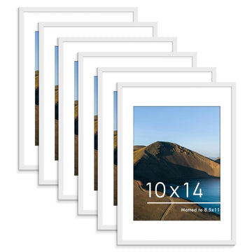 10x14 Picture Frame Set of 6, Display Pictures 8.5x11 with Mat or 10x14 without Mat for Wall Mounting or Table Top