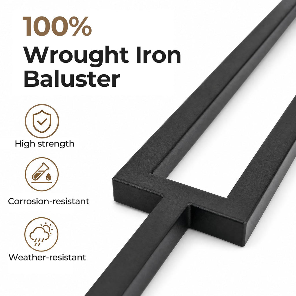 16 Pack Wrought Iron Balusters, 44 Inch Square Hollow Stair Spindles