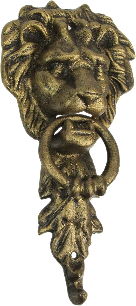 10 Inch High Bronze Finish Cast Iron Lion Head Vintage Style Door Knocker - Easy to Install