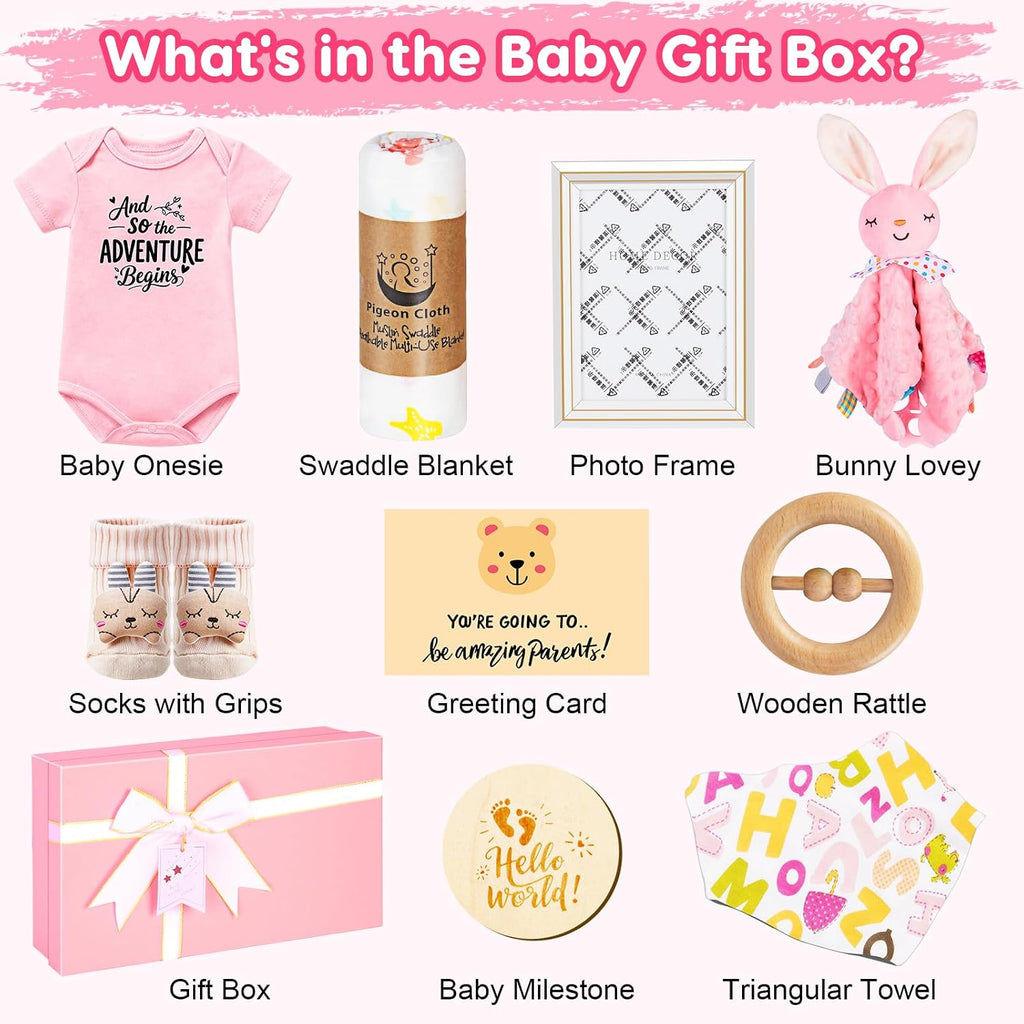 New Parents Gifts for Couples, First Time Mom & Dad Baby Girl Gift Basket, Baby Shower, Newborn, Congratulations