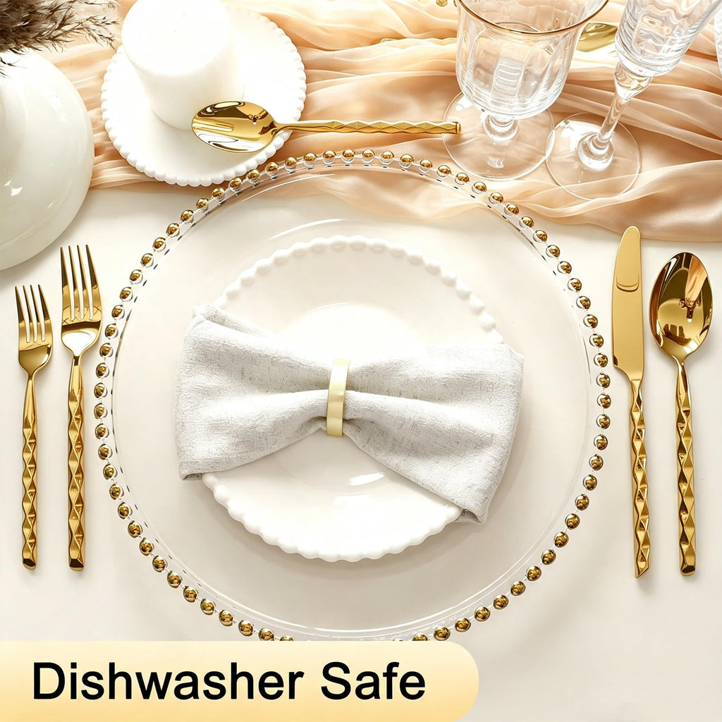 Gold Silverware Set 18/10 Stainless Steel Spiral-shaped Flatware Set, 20-Piece Hand Forged Mirror Finish Cutlery